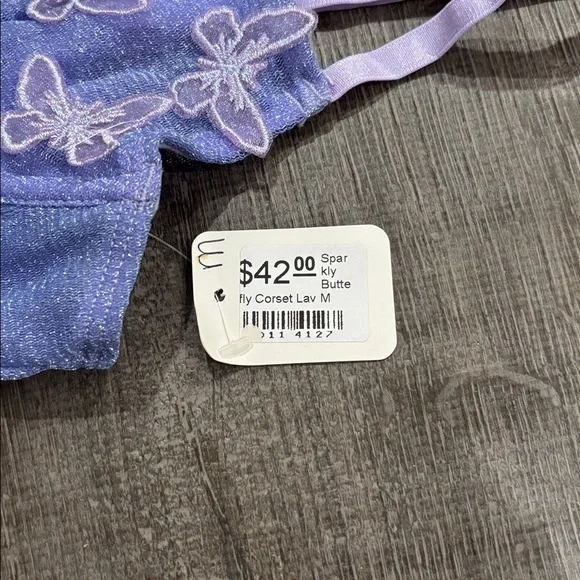 Sparkly Purple Bra Top w/ Pink Butterflies Rave EDM - Picture 2 of 4